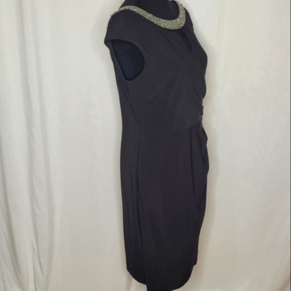Alex Evenings Beaded Neckline Scooped Back Ruched Side Midi Dress - Size 12 - Picture 3 of 10